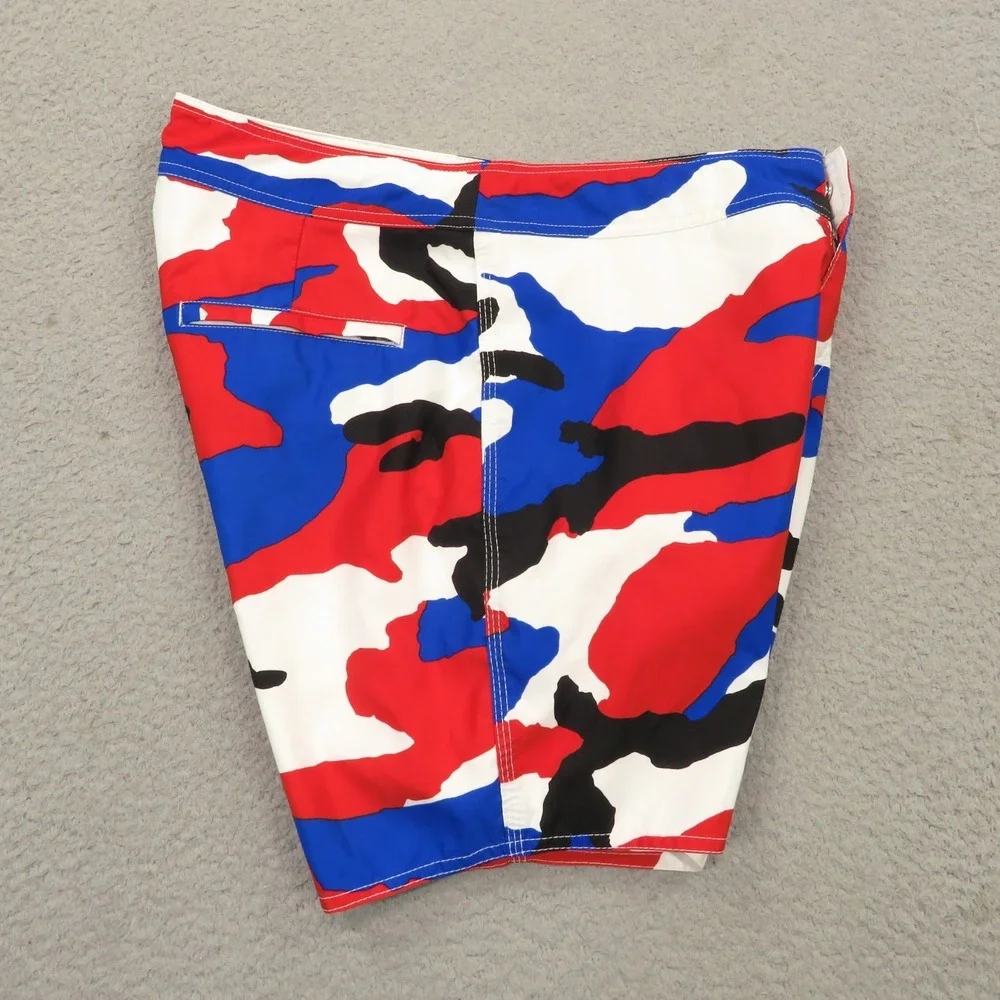 Stussy Mens Camo Swim Trunks 32 Blue Red White Board Shorts 6in Inseam